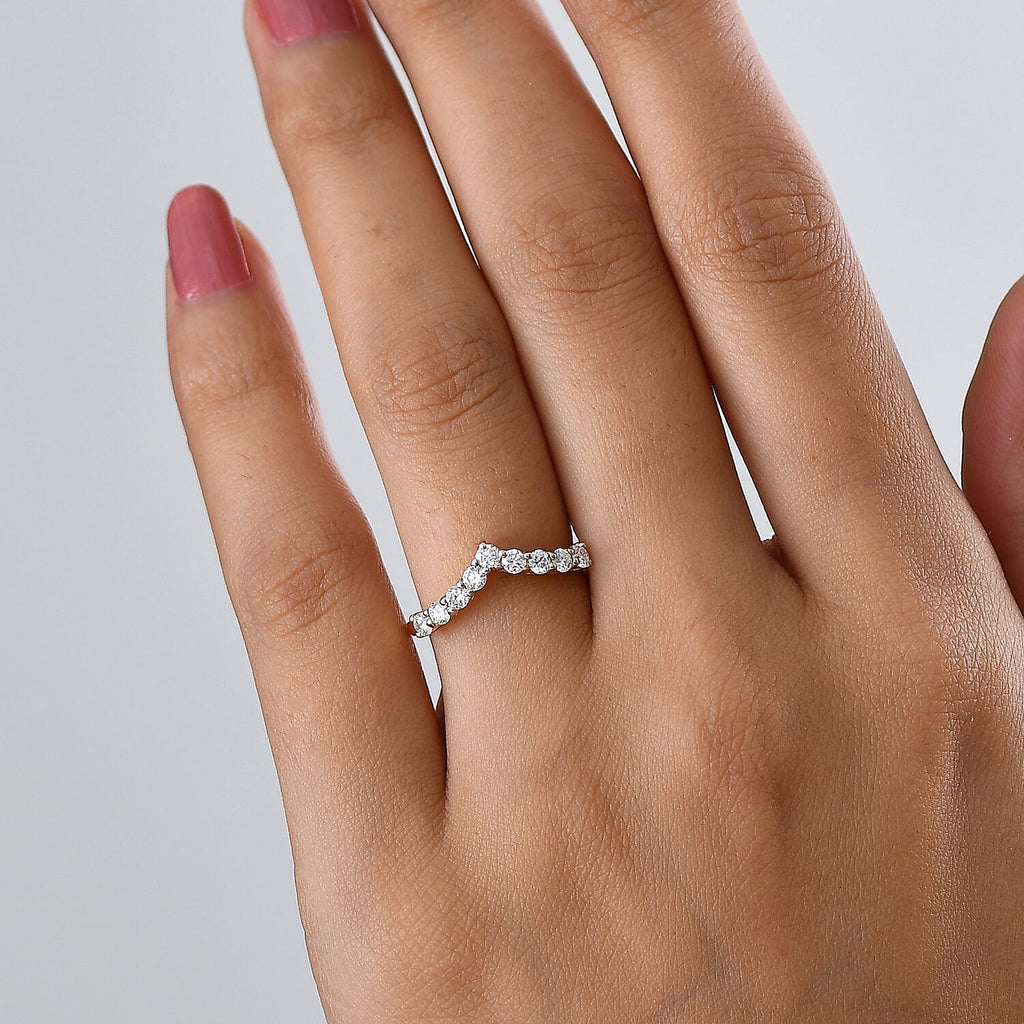 Moissanite Wishbone Ring in Platinum Overlay Sterling Silver