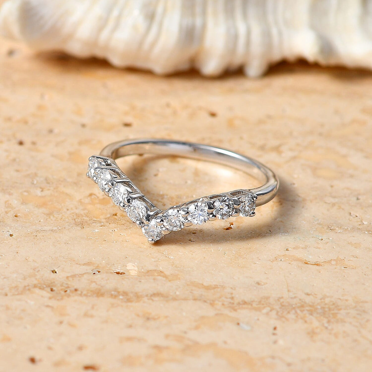 Moissanite Wishbone Ring in Platinum Overlay Sterling Silver 8522633 3