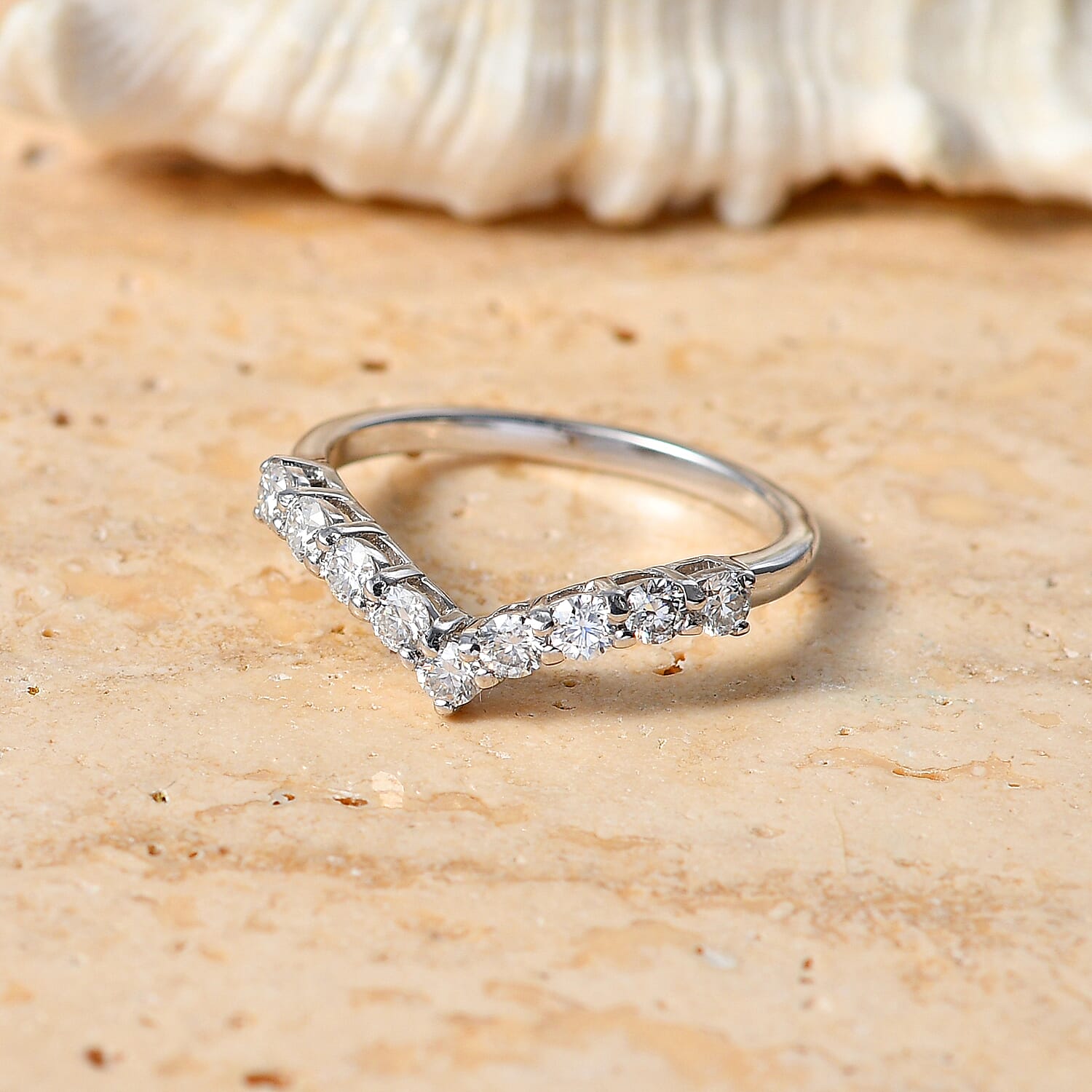Moissanite Wishbone Ring in Platinum Overlay Sterling Silver 8522633 3
