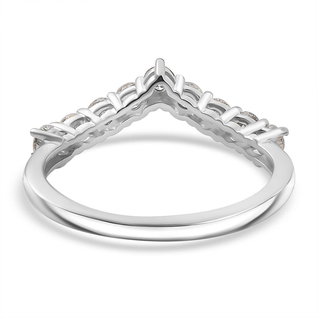 Moissanite Wishbone Ring in Platinum Overlay Sterling Silver