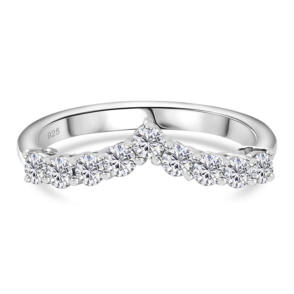 Moissanite Wishbone Ring in Platinum Overlay Sterling Silver