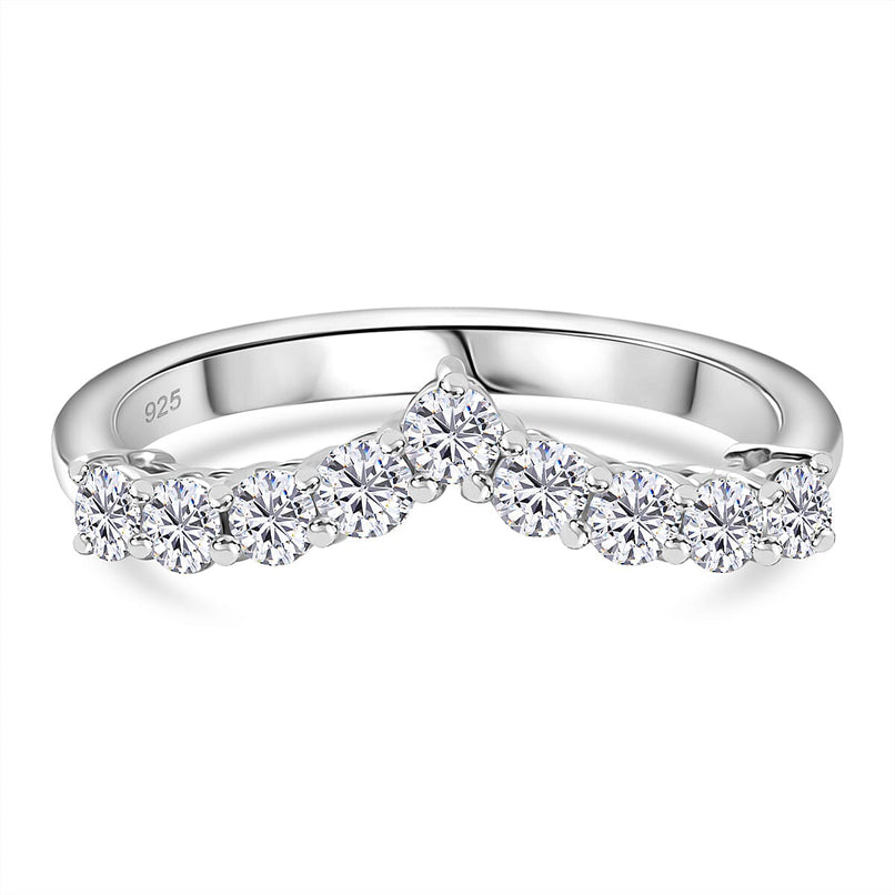 Moissanite Wishbone Ring in Platinum Overlay Sterling Silver