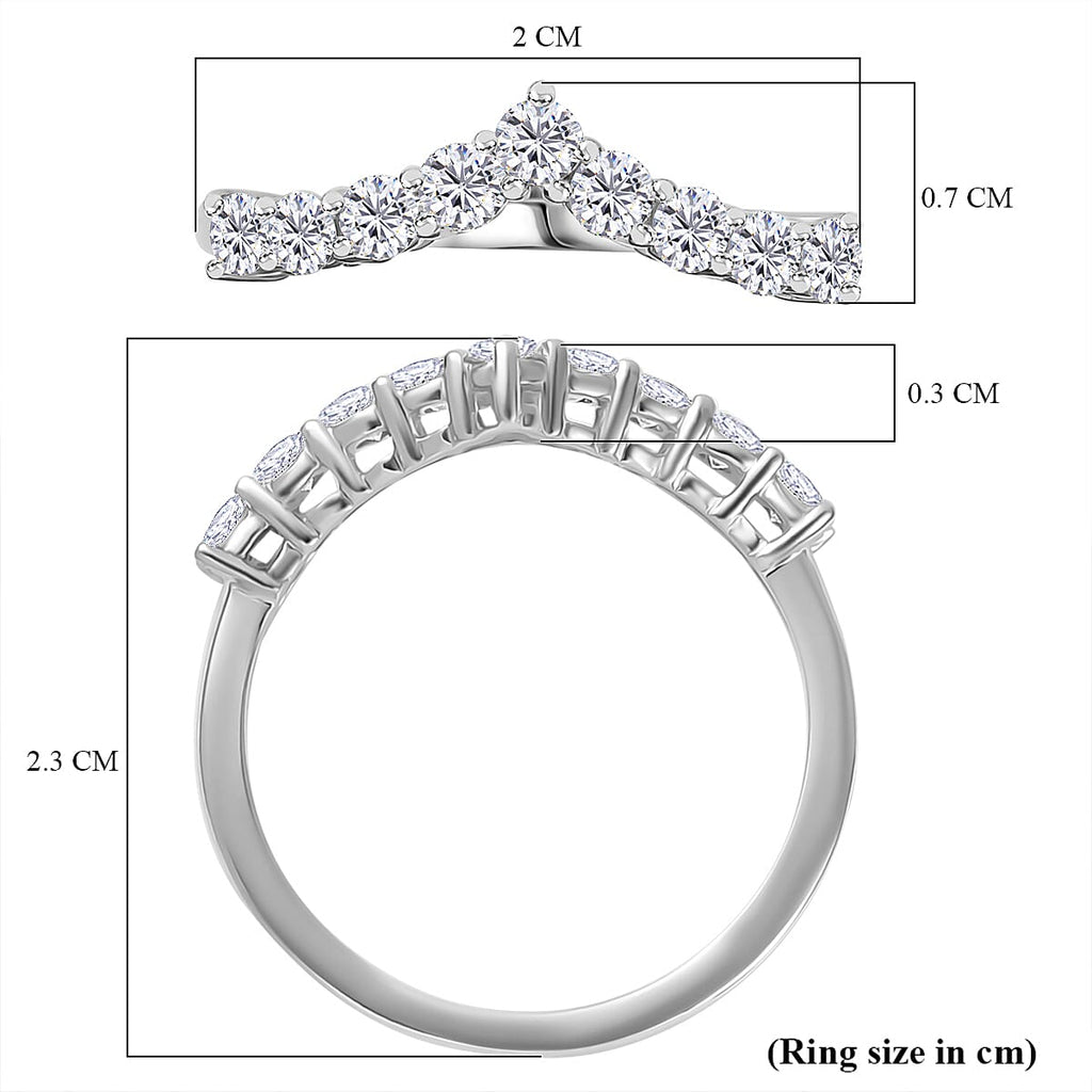 Moissanite Wishbone Ring in Platinum Overlay Sterling Silver