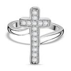 Moissanite Cross Ring in Rhodium Overlay Sterling Silver
