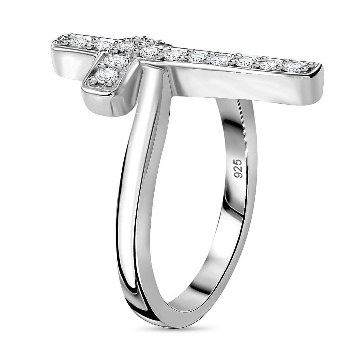 Moissanite Cross Ring in Rhodium Overlay Sterling Silver 7987795 3