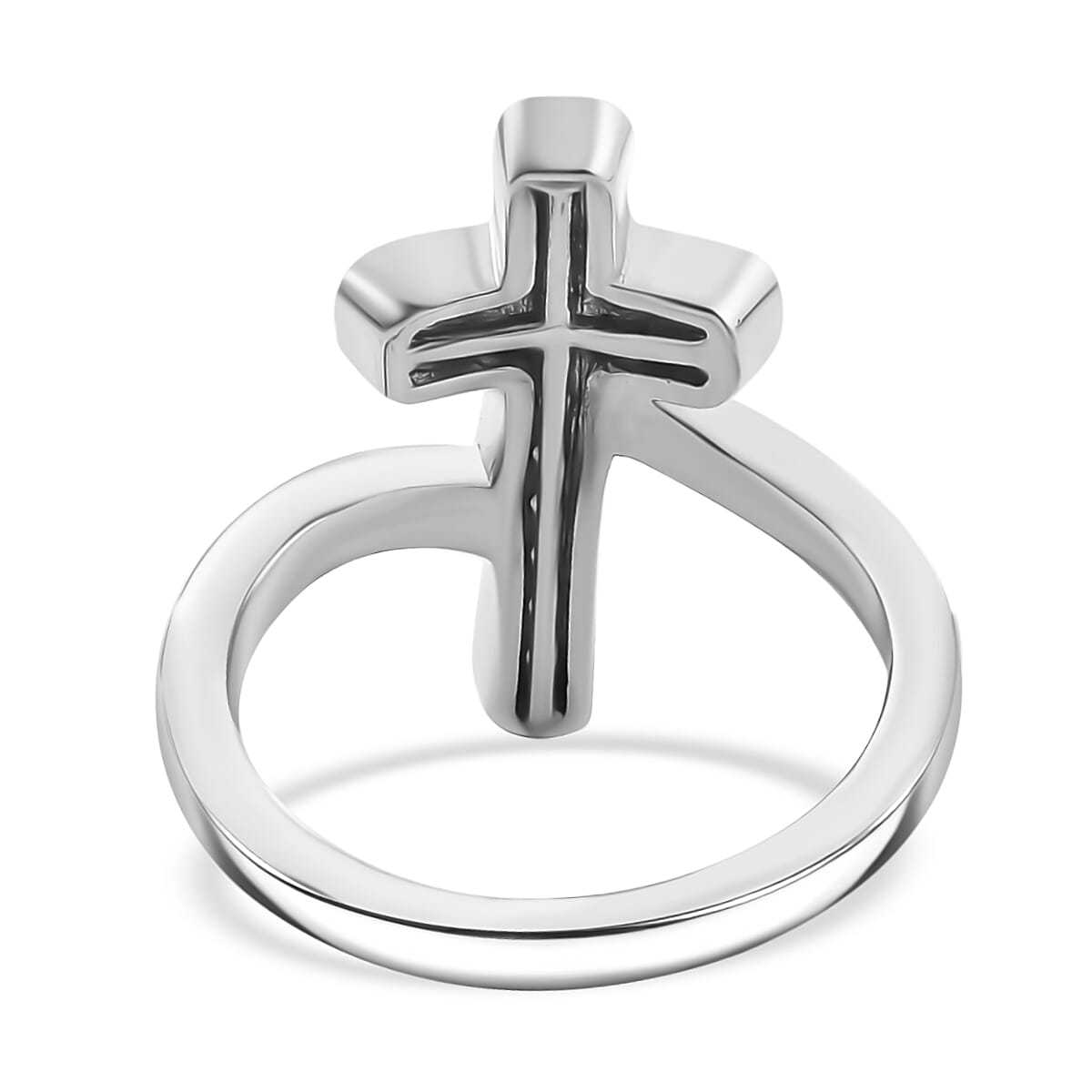 Moissanite Cross Ring in Rhodium Overlay Sterling Silver 7987795 4