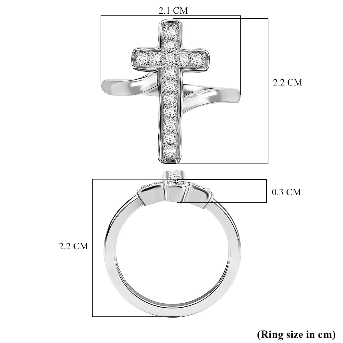 Moissanite Cross Ring in Rhodium Overlay Sterling Silver 7987795 5