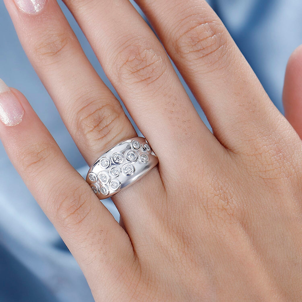 Moissanite Bubble Ring in Rhodium Overlay Sterling Silver