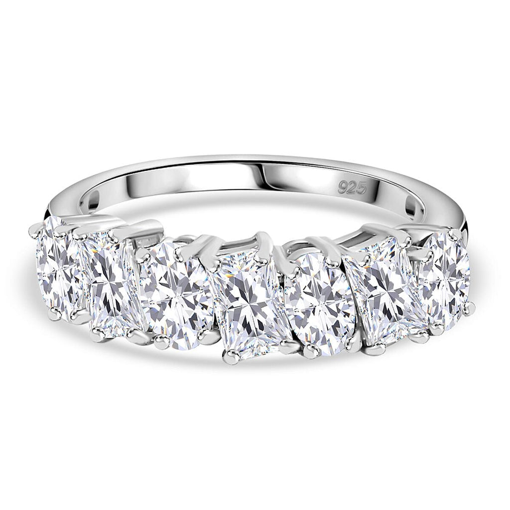 Moissanite 7 Stone Ring in Rhodium Overlay Sterling Silver 1.56 Ct