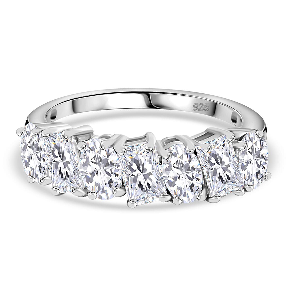 Moissanite 7 Stone Ring in Rhodium Overlay Sterling Silver 1.56 Ct 7802541 0