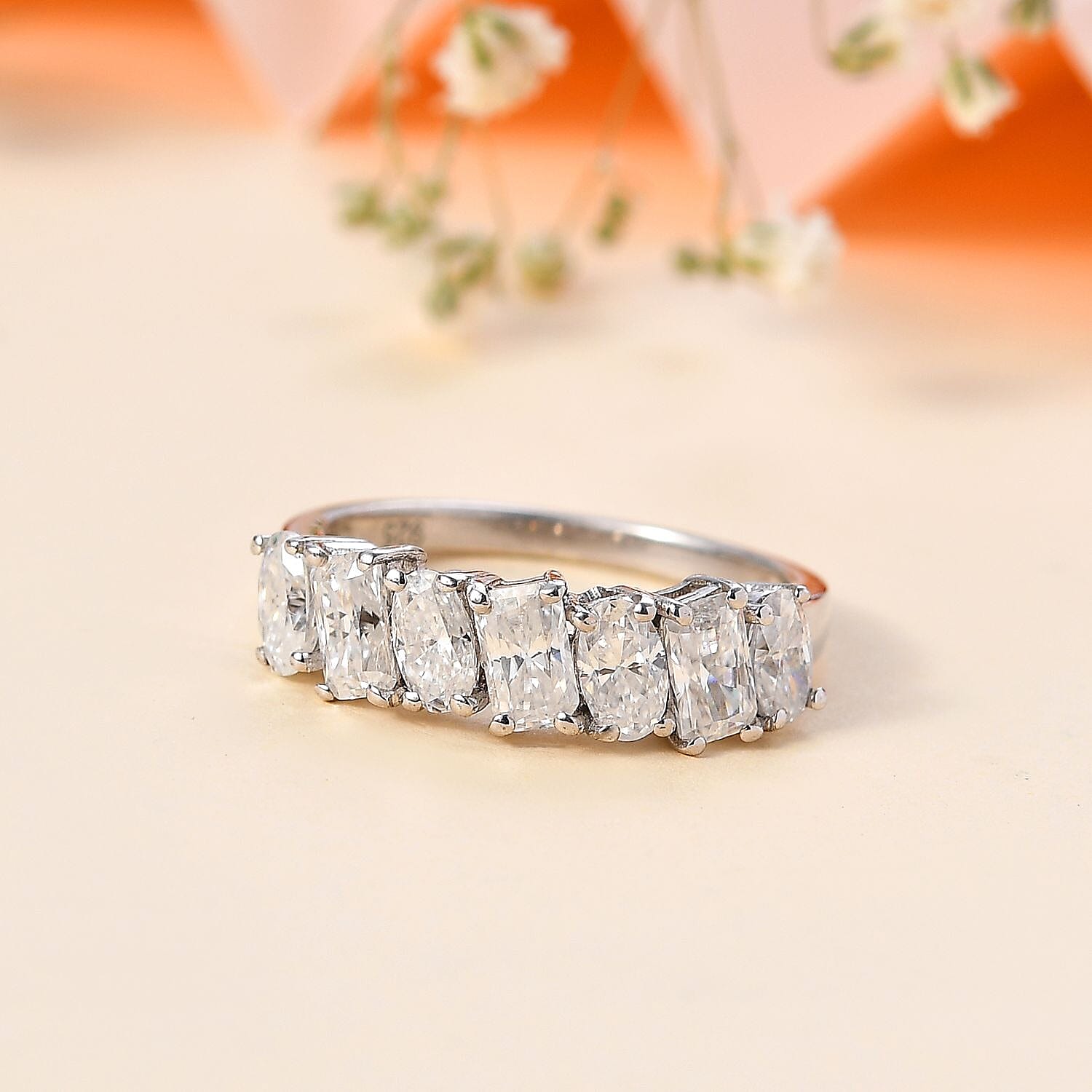 Moissanite 7 Stone Ring in Rhodium Overlay Sterling Silver 1.56 Ct 7802541 1