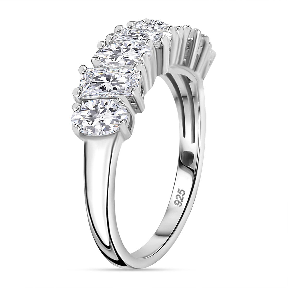 Moissanite 7 Stone Ring in Rhodium Overlay Sterling Silver 1.56 Ct 7802541 3