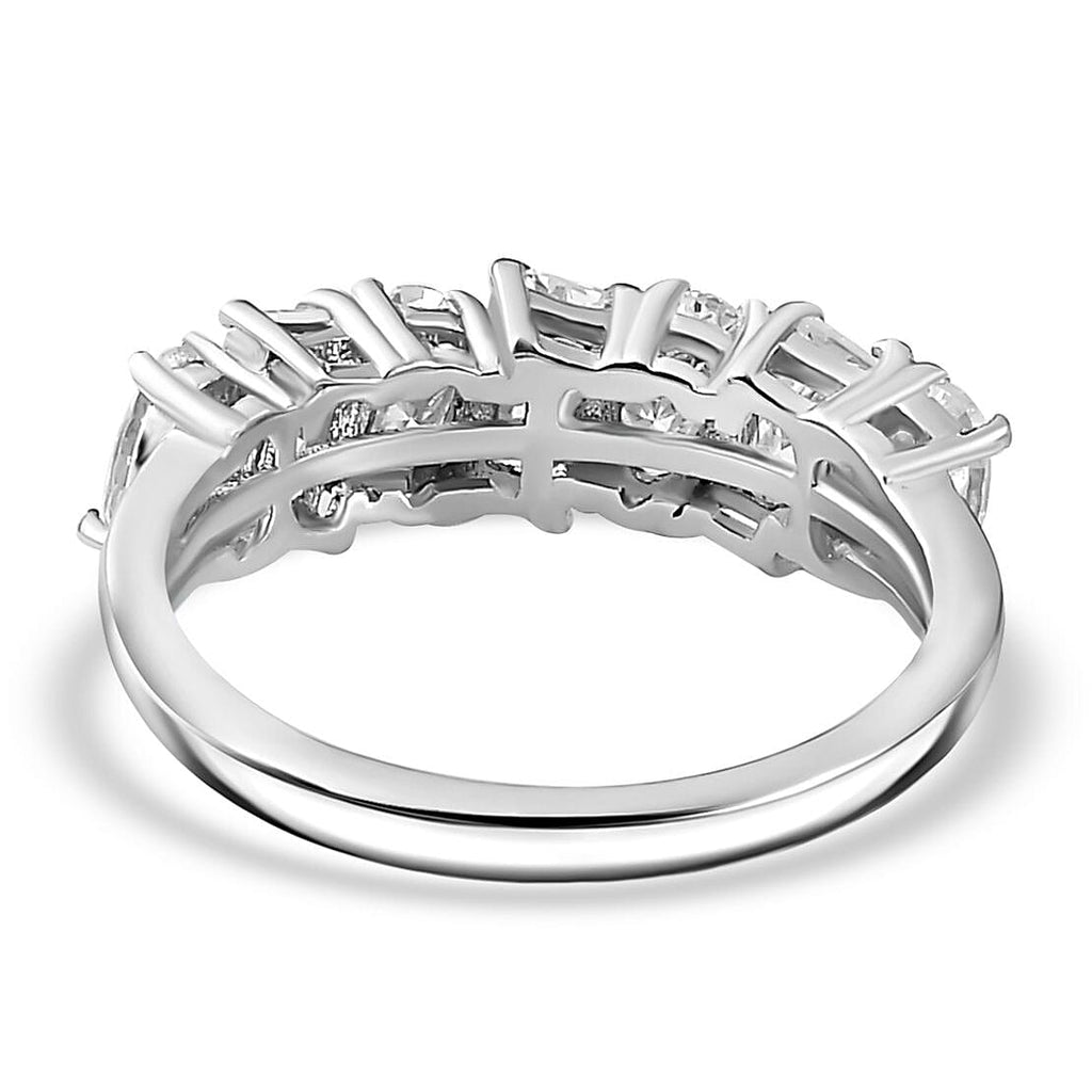 Moissanite 7 Stone Ring in Rhodium Overlay Sterling Silver 1.56 Ct