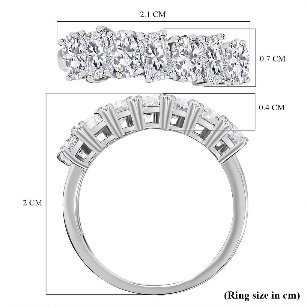 Moissanite 7 Stone Ring in Rhodium Overlay Sterling Silver 1.56 Ct