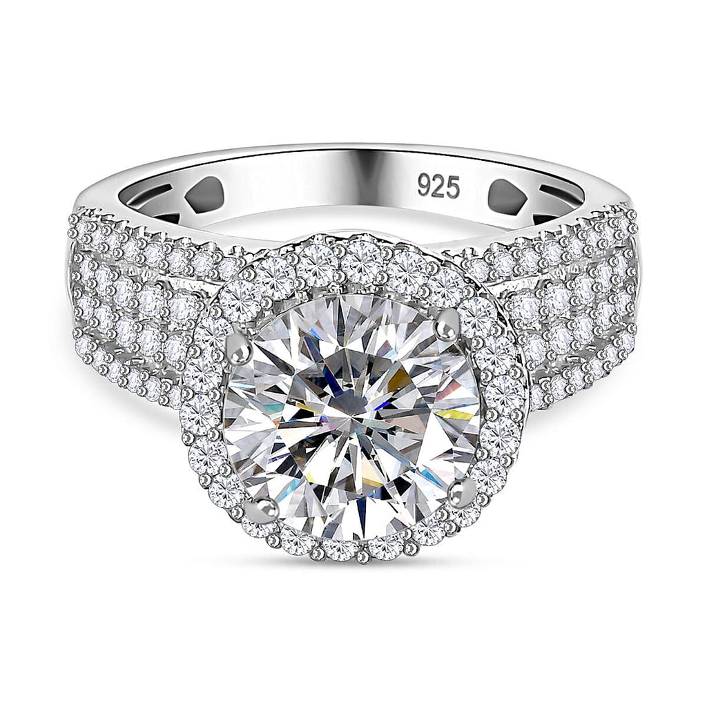 ELYSIUM HARMONY Moissanite Halo Ring in Rhodium Overlay Sterling Silver 3.62  Ct.