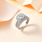ELYSIUM HARMONY Moissanite Halo Ring in Rhodium Overlay Sterling Silver 3.62  Ct.