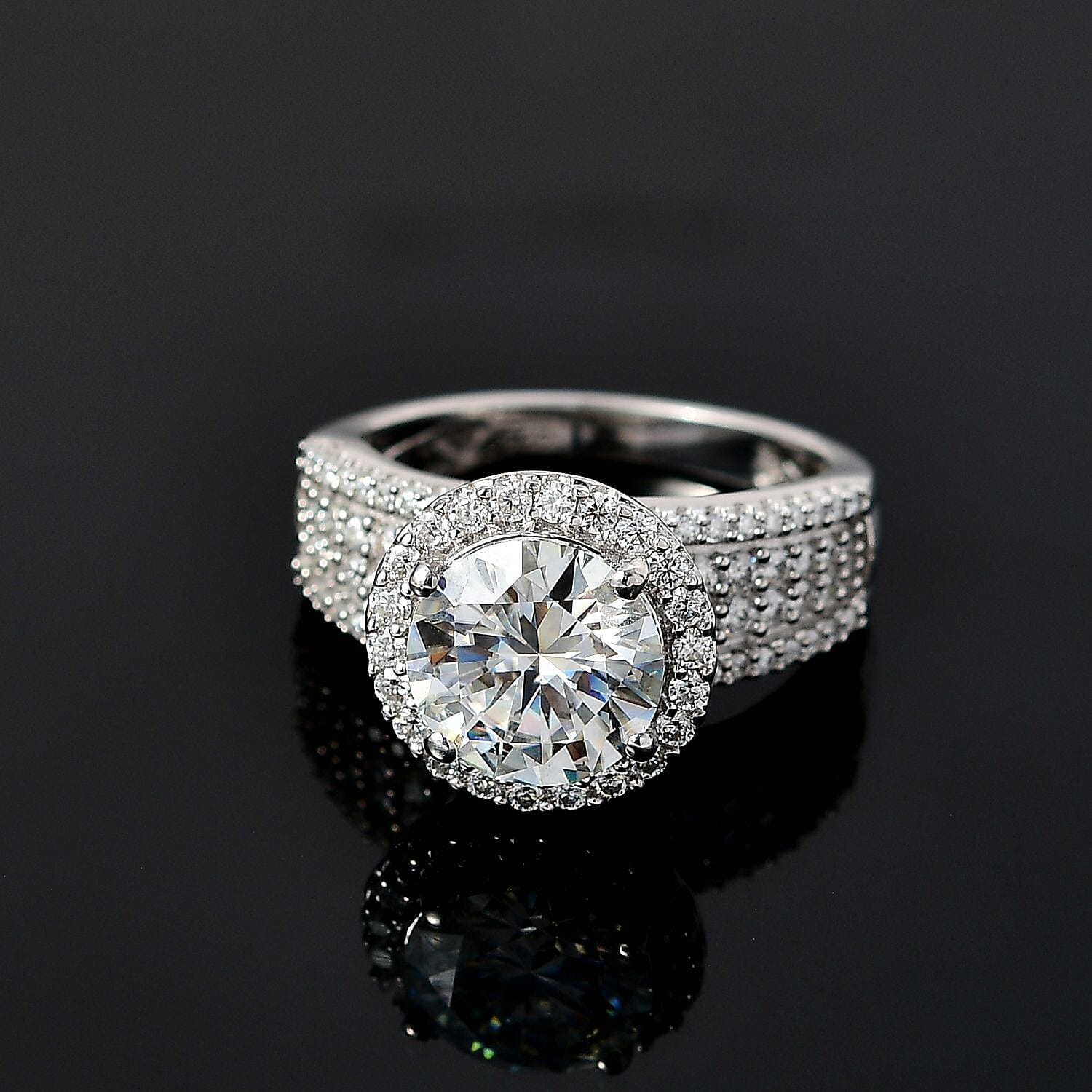 The North Star Moissanite Halo Ring in Platinum Overlay Sterling Silver 3.615  Ct. 7793927 2