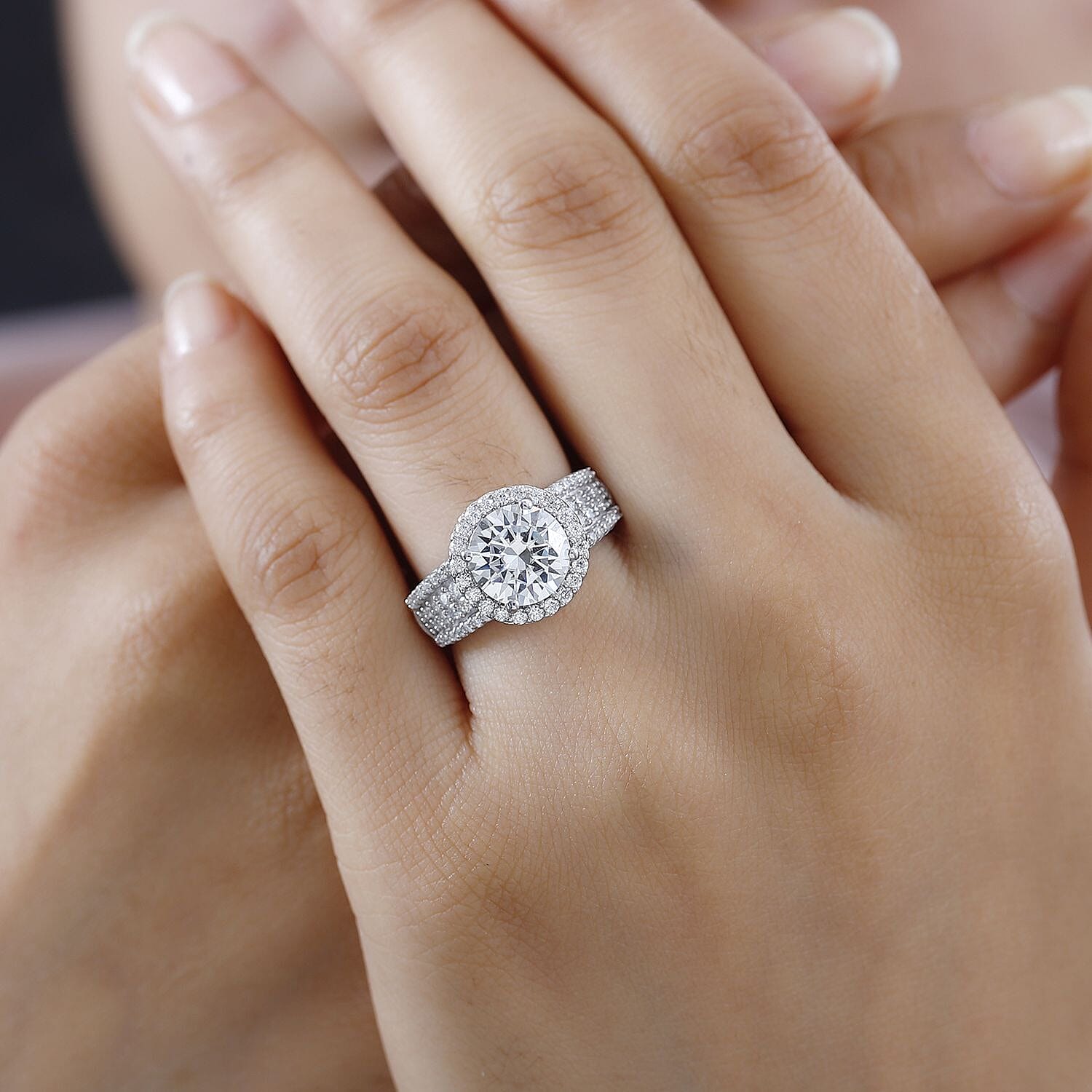 The North Star Moissanite Halo Ring in Platinum Overlay Sterling Silver 3.615  Ct. 7793927 3