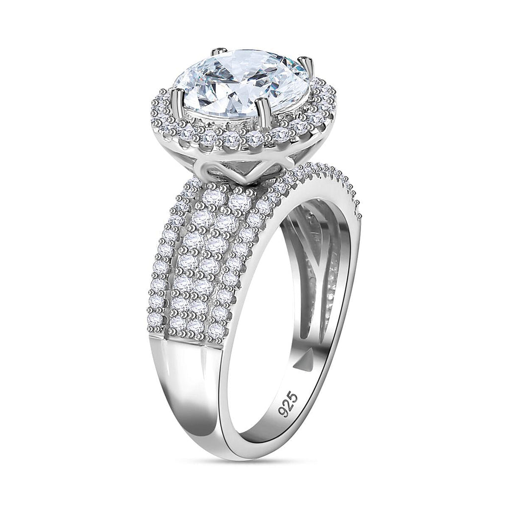 ELYSIUM HARMONY Moissanite Halo Ring in Rhodium Overlay Sterling Silver 3.62  Ct.