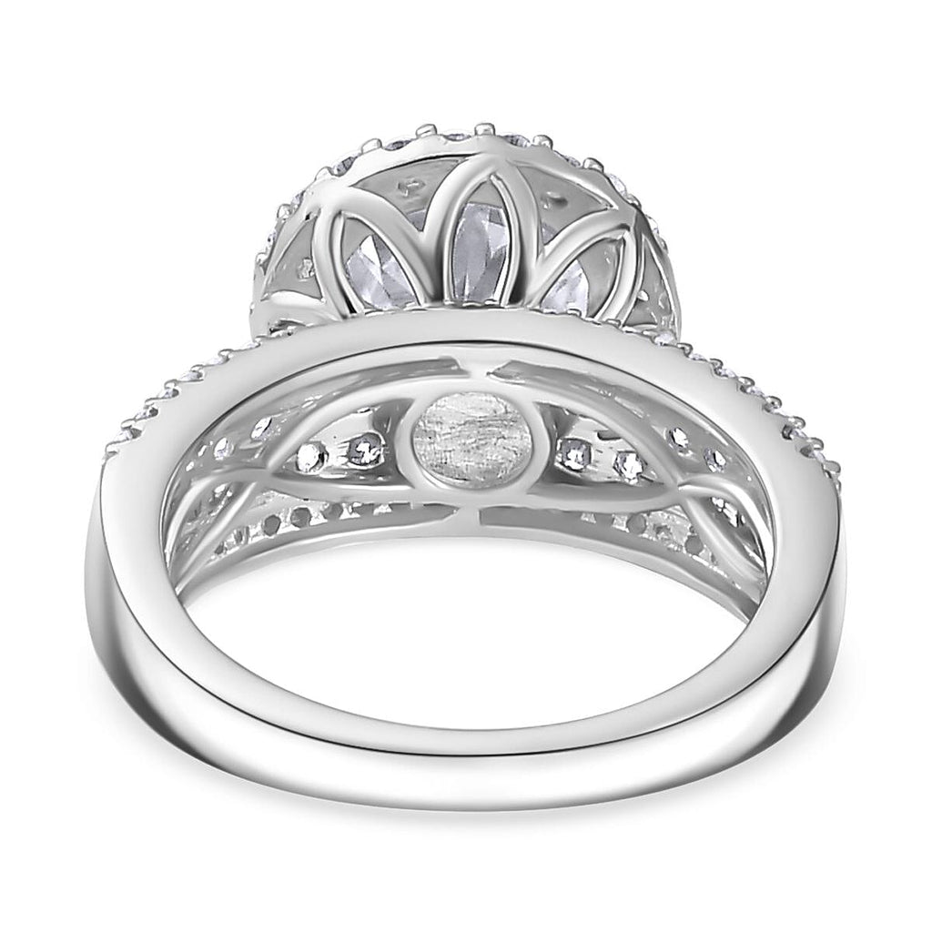 ELYSIUM HARMONY Moissanite Halo Ring in Rhodium Overlay Sterling Silver 3.62  Ct.