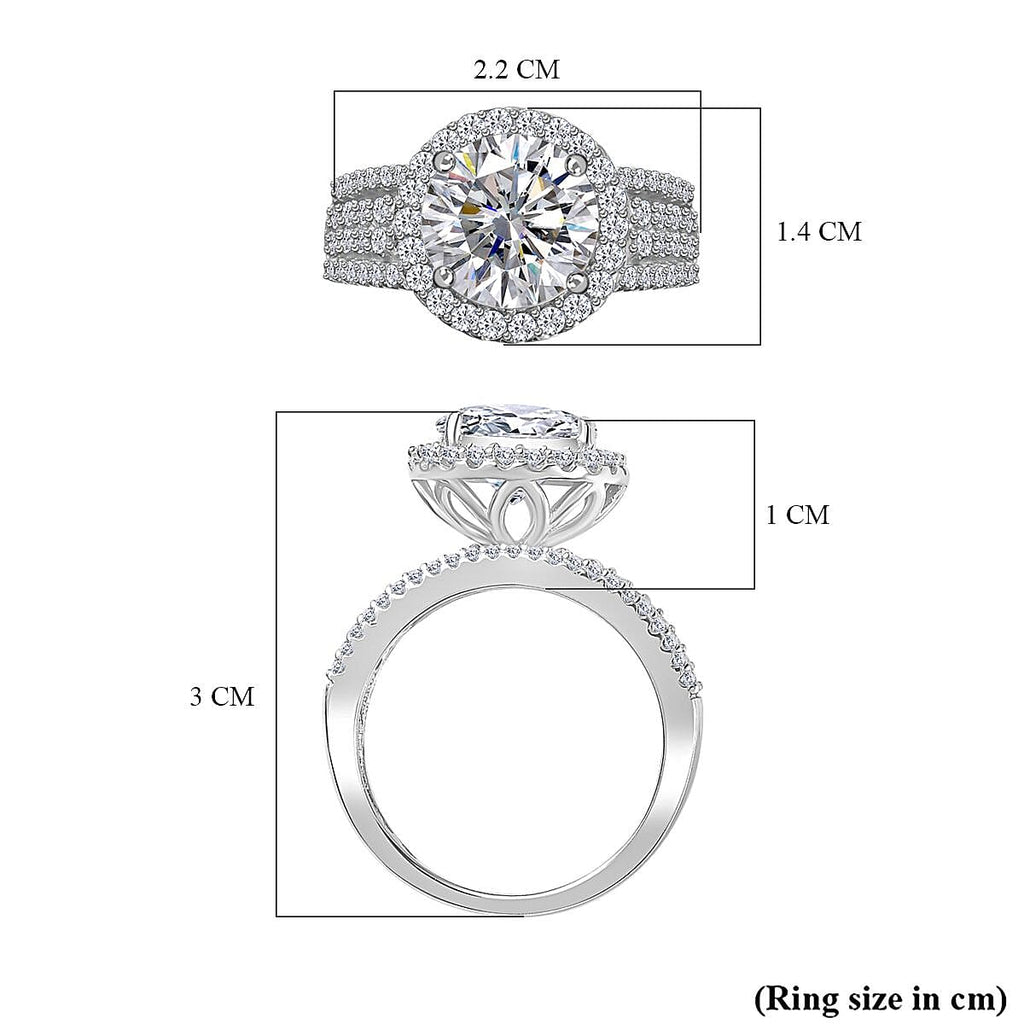 ELYSIUM HARMONY Moissanite Halo Ring in Rhodium Overlay Sterling Silver 3.62  Ct.