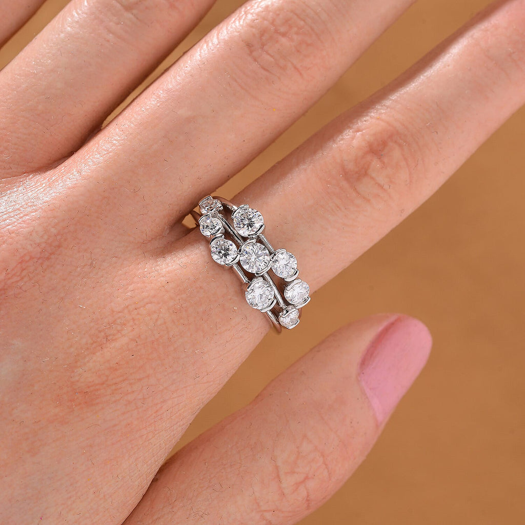RADIANTA Premium Moissanite GRA Certified (VVS1-D) Moissanite Bubble  Ring in Rhodium Overlay Sterling Silver 1.68 Ct.