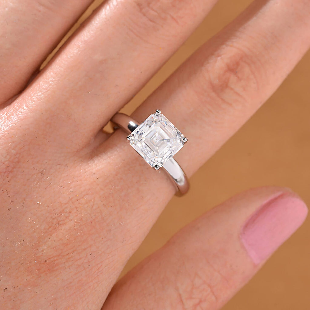 GRA Certified (VVS1-D) PREMIUM Moissanite Ring in Rhodium Overlay Sterling Silver 3.00 Ct.