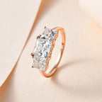 Moissanite 3 Stone Ring in 18K Rose Gold Vermeil Plated Sterling Silve 2.52 Ct.