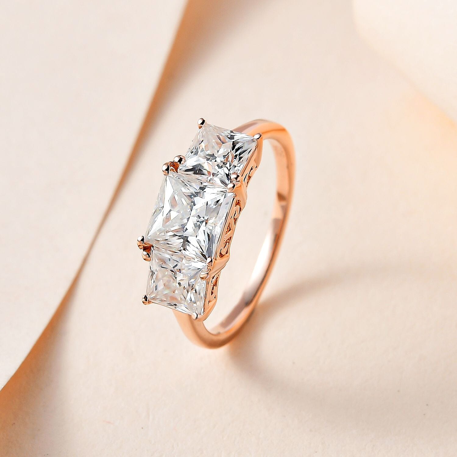 Moissanite 3-Stone Ring in Sterling Silver V32515746 2