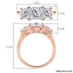 Moissanite 3 Stone Ring in 18K Rose Gold Vermeil Plated Sterling Silve 2.52 Ct.