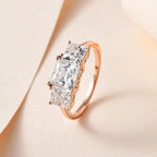 Moissanite 3 Stone Ring in 18K Rose Gold Vermeil Plated Sterling Silve 2.52 Ct.