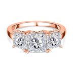 Moissanite 3 Stone Ring in 18K Rose Gold Vermeil Plated Sterling Silve 2.52 Ct.