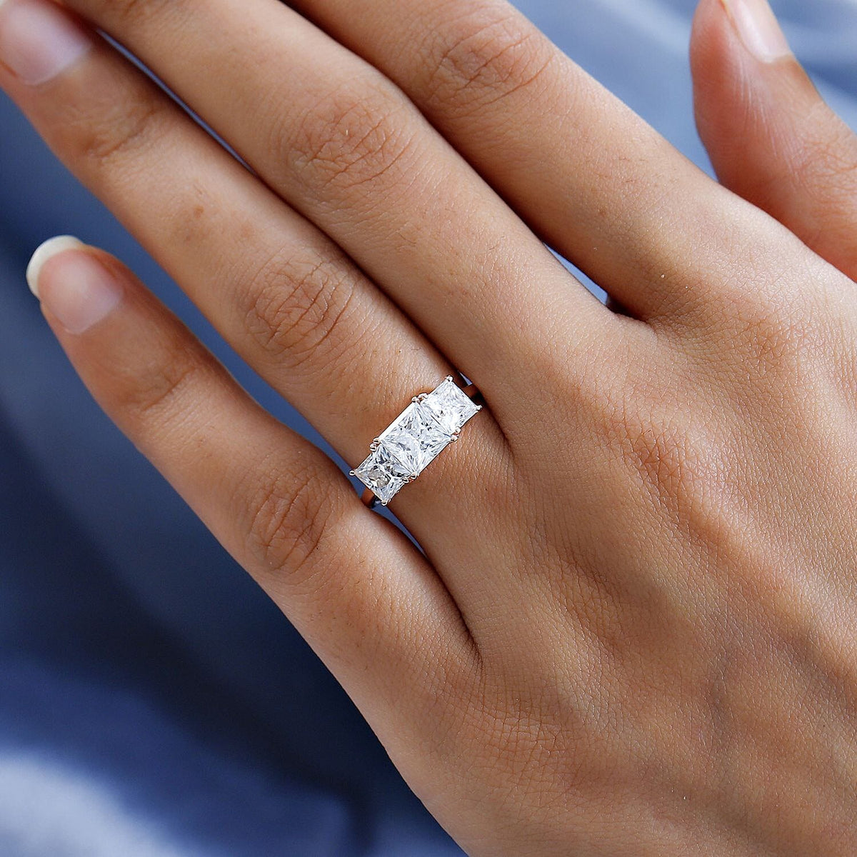 Moissanite 3-Stone Ring in Sterling Silver V32520781 2