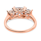 Moissanite 3 Stone Ring in 18K Rose Gold Vermeil Plated Sterling Silve 2.52 Ct.