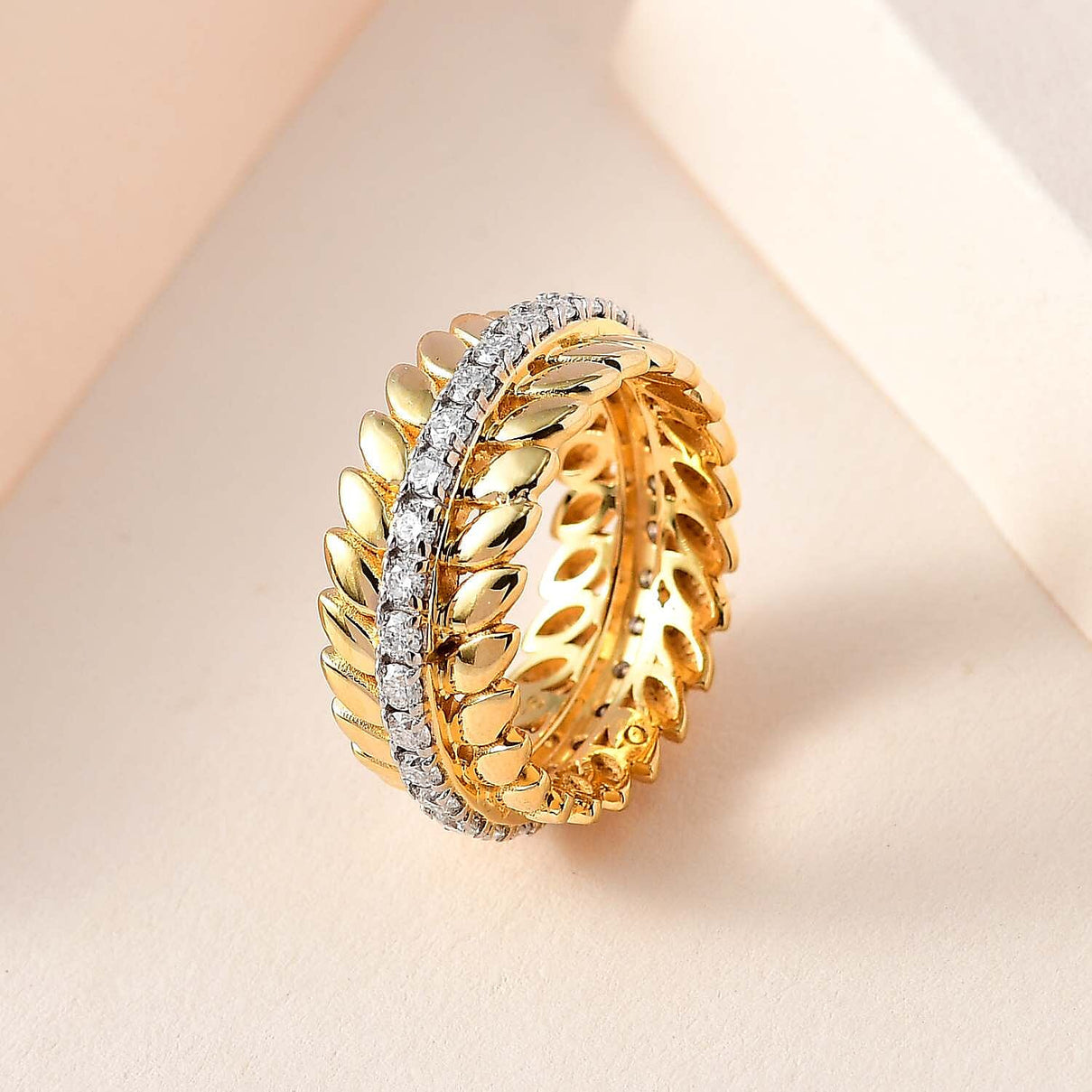 Moissanite Wreath Wedding Band Ring in 18K Yellow Gold Vermeil Plated Sterling Silver 7638671 1