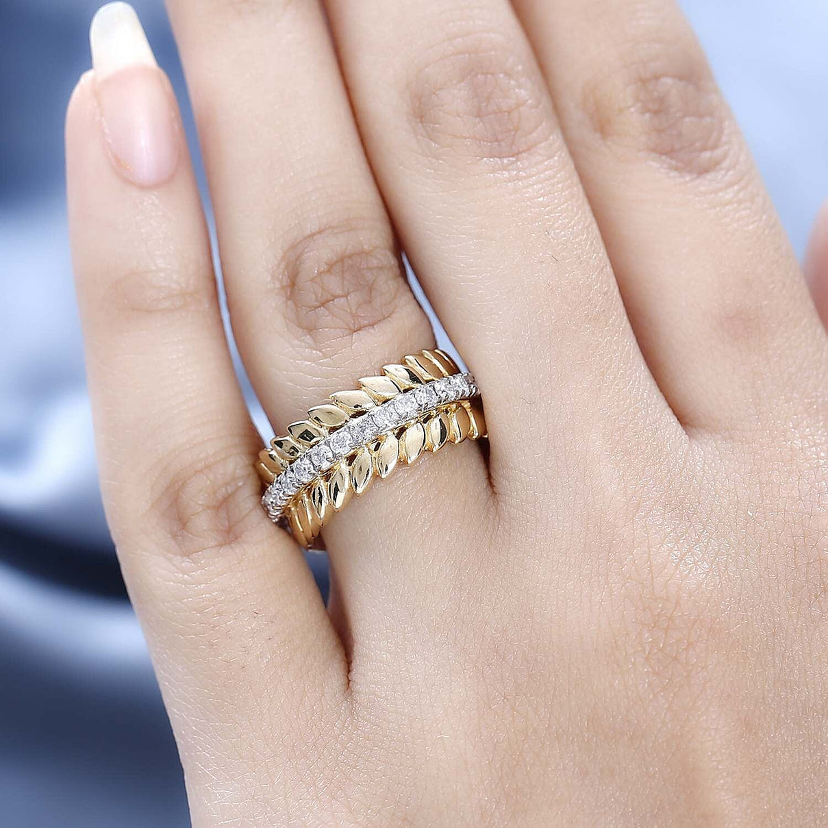Moissanite Wreath Wedding Band Ring in 18K Yellow Gold Vermeil Plated Sterling Silver 7638671 2