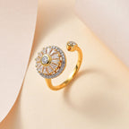 Moissanite Sunflower Spinner Adjustable Ring in 18K Vermeil Yellow Gold Plated Sterling Silver 1.24 Ct.