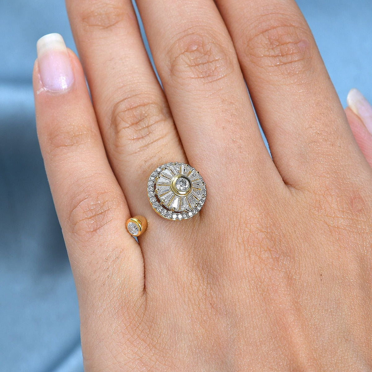 Moissanite Sunflower Spinner Adjustable Ring in 18K Vermeil Yellow Gold Plated Sterling Silver 1.24 Ct. 7660721 2