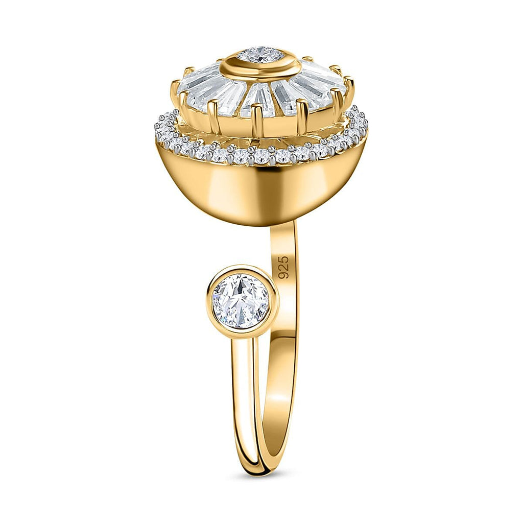 Moissanite Sunflower Spinner Adjustable Ring in 18K Vermeil Yellow Gold Plated Sterling Silver 1.24 Ct.