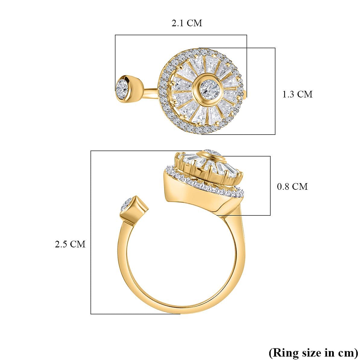 Moissanite Sunflower Spinner Adjustable Ring in 18K Vermeil Yellow Gold Plated Sterling Silver 1.24 Ct. 7660721 5