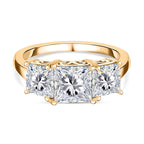 Moissanite 3 Stone Ring in 18K Yellow Gold Vermeil Plated Sterling Silve 2.52 Ct.