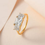 Moissanite 3 Stone Ring in 18K Yellow Gold Vermeil Plated Sterling Silve 2.52 Ct.