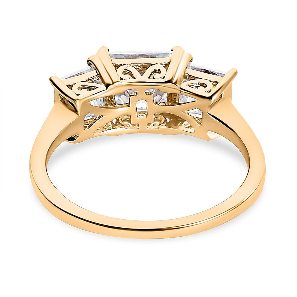 Moissanite 3 Stone Ring in 18K Yellow Gold Vermeil Plated Sterling Silve 2.52 Ct.