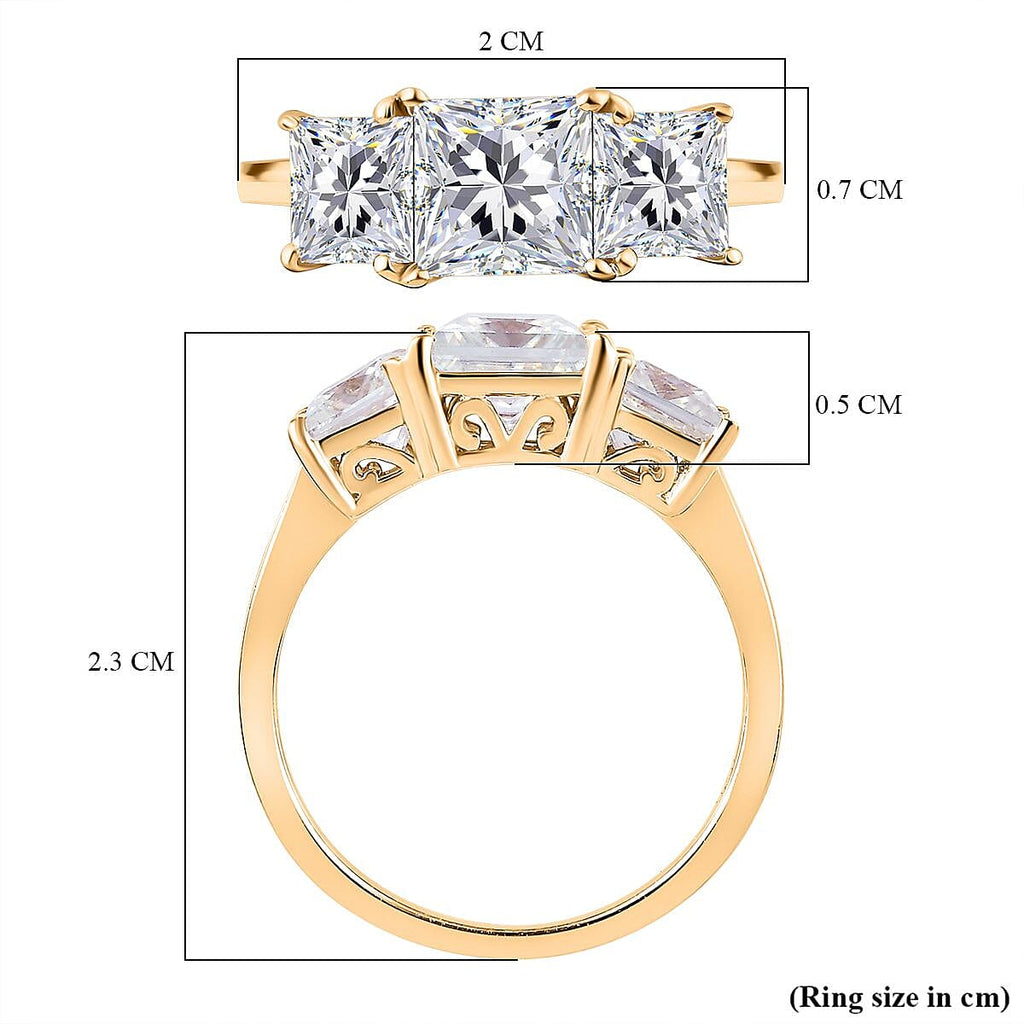 Moissanite 3 Stone Ring in 18K Yellow Gold Vermeil Plated Sterling Silve 2.52 Ct.