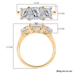 Moissanite 3 Stone Ring in 18K Yellow Gold Vermeil Plated Sterling Silve 2.52 Ct.