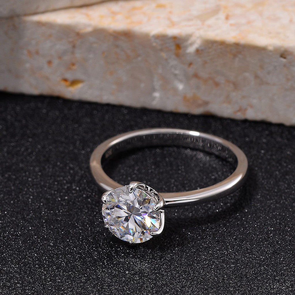 RADIANTA Moissanite - GRA Certified D-VVS1 Moissanite Solitaire Ring in Rhodium Overlay Sterling Silver 2.00 Ct.