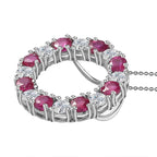 African Ruby & Moissanite Circle Pendant with Chain (Size 20) in Platinum Overlay Sterling Silver 2.30 Ct.