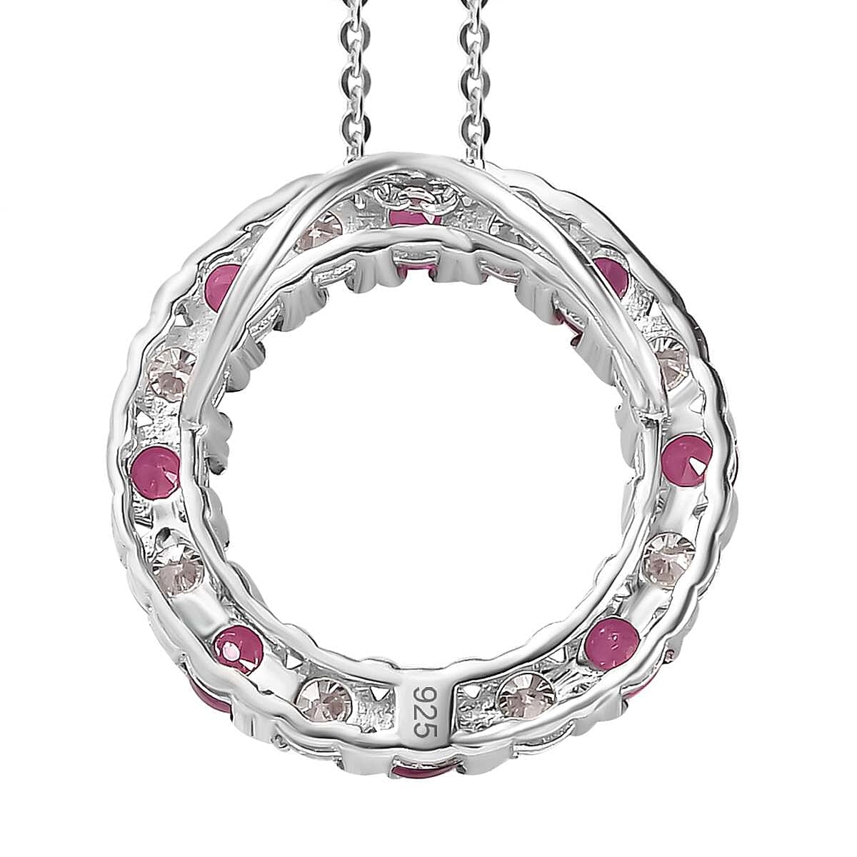 African Ruby &amp; Moissanite Circle Pendant with Chain (Size 20) in Platinum Overlay Sterling Silver 2.30 Ct. 4246784 4
