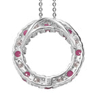 African Ruby & Moissanite Circle Pendant with Chain (Size 20) in Platinum Overlay Sterling Silver 2.30 Ct.