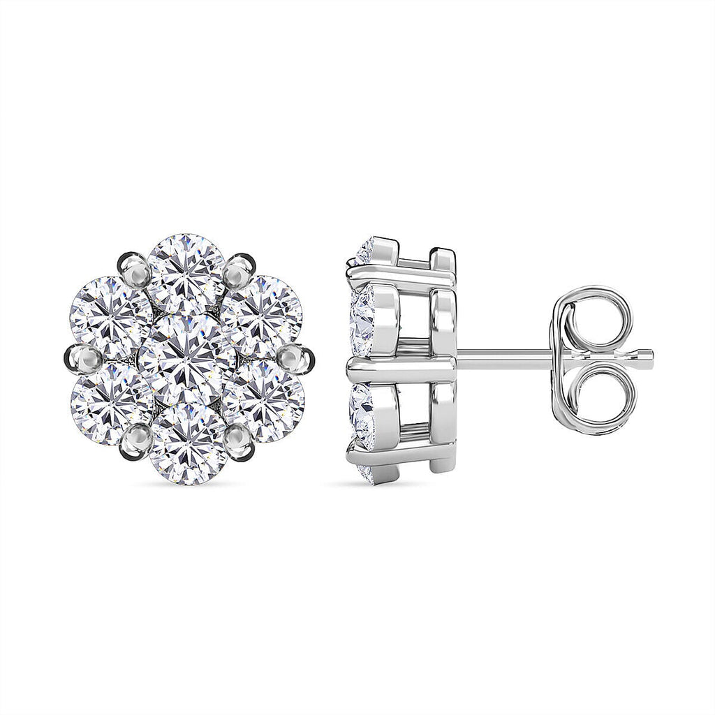 Moissanite Floral Earrings (With Push Back) in Platinum Overlay Sterling Silver 1.554 Ct.